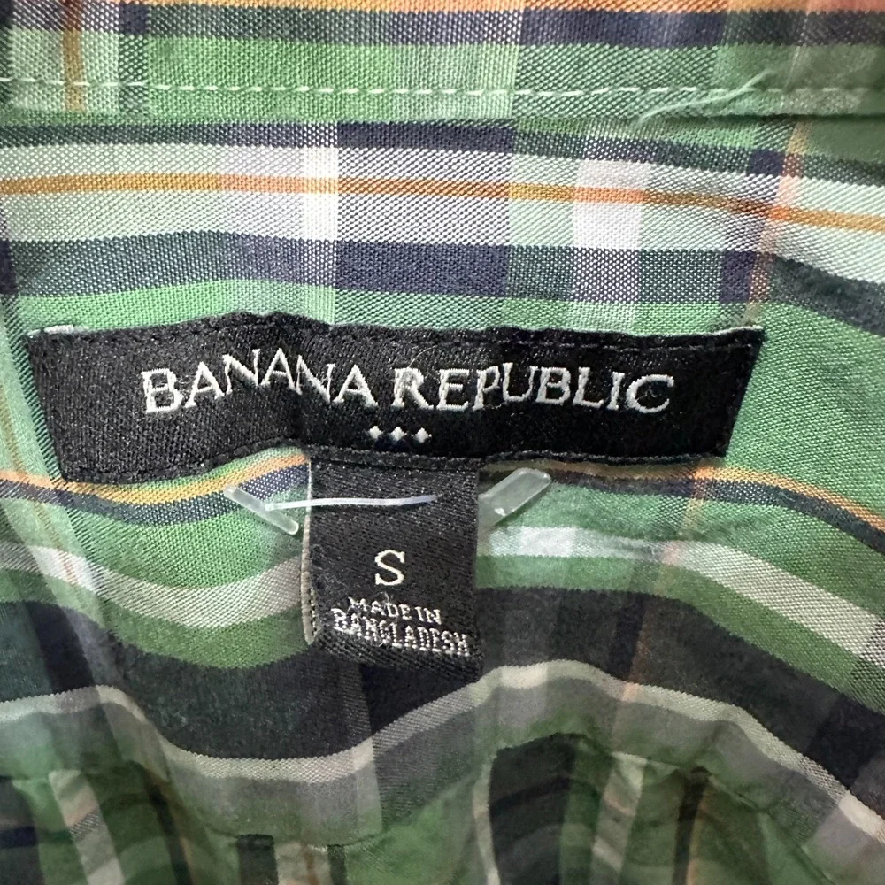 Banana Republic Button‎ Up Shirt Mens Small Green Plaid Cotton Preppy Academia